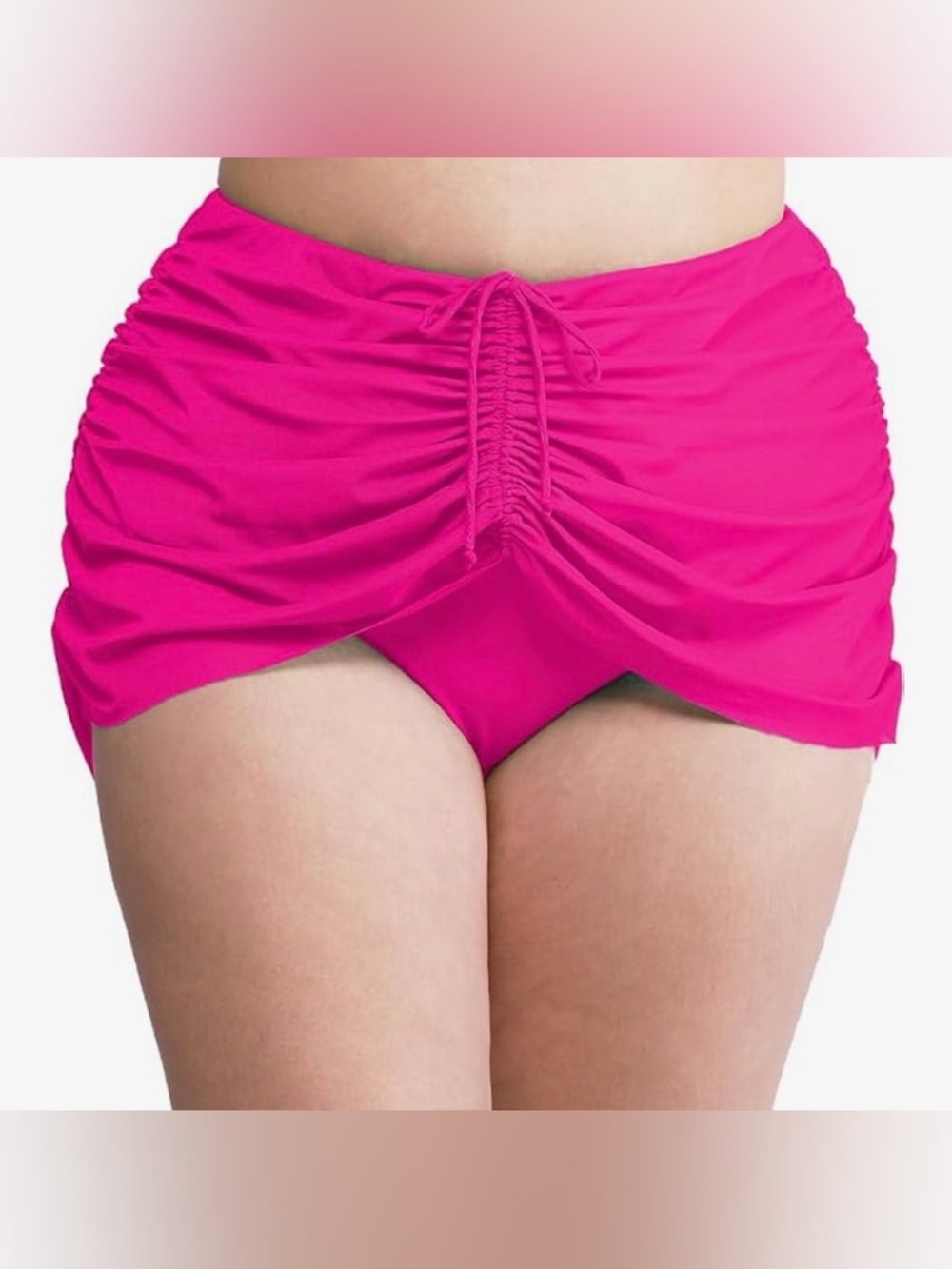 A115 High-Waist Ruched Swim Skirt with Built-In Brief - Vibrant Pink